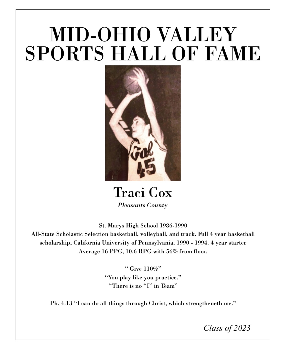 Traci Cox Class of 2023 MidOhio Valley Sports Hall of Fame